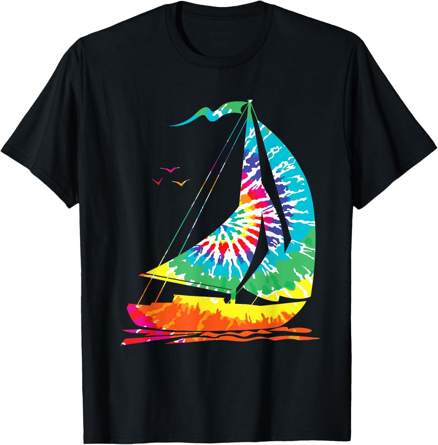 Fun Sailing Hippie Rainbow Tie Dyeing Sailing Boat T-Shirt - T-Shirt | Black
