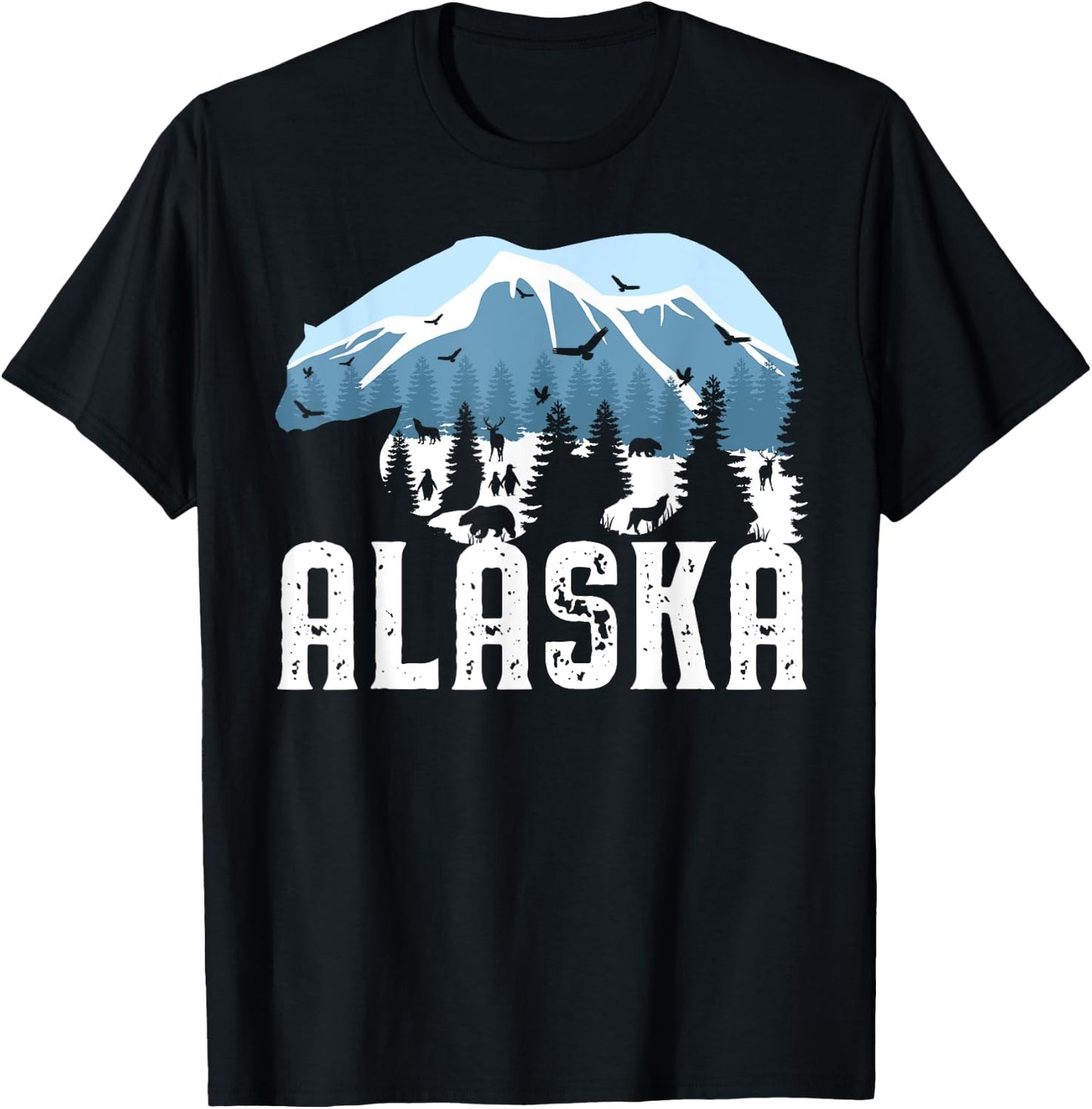 Alaska T Shirt Polar Bear Wild Animal Snow Mountain & Nature T-Shirt - T-Shirt | Black