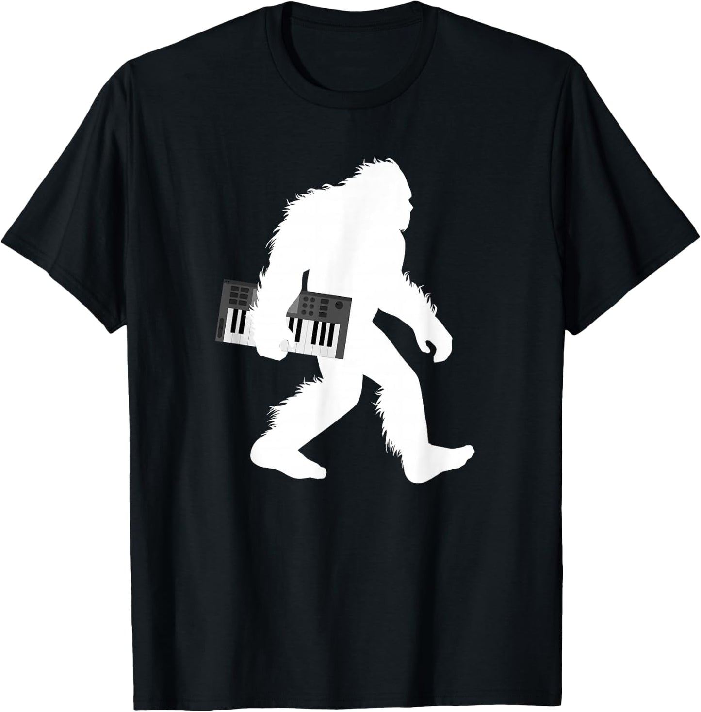 Bigfoot With Piano Shirt, Sasquatch Music Keyboard Gift T-Shirt - T-Shirt | Black