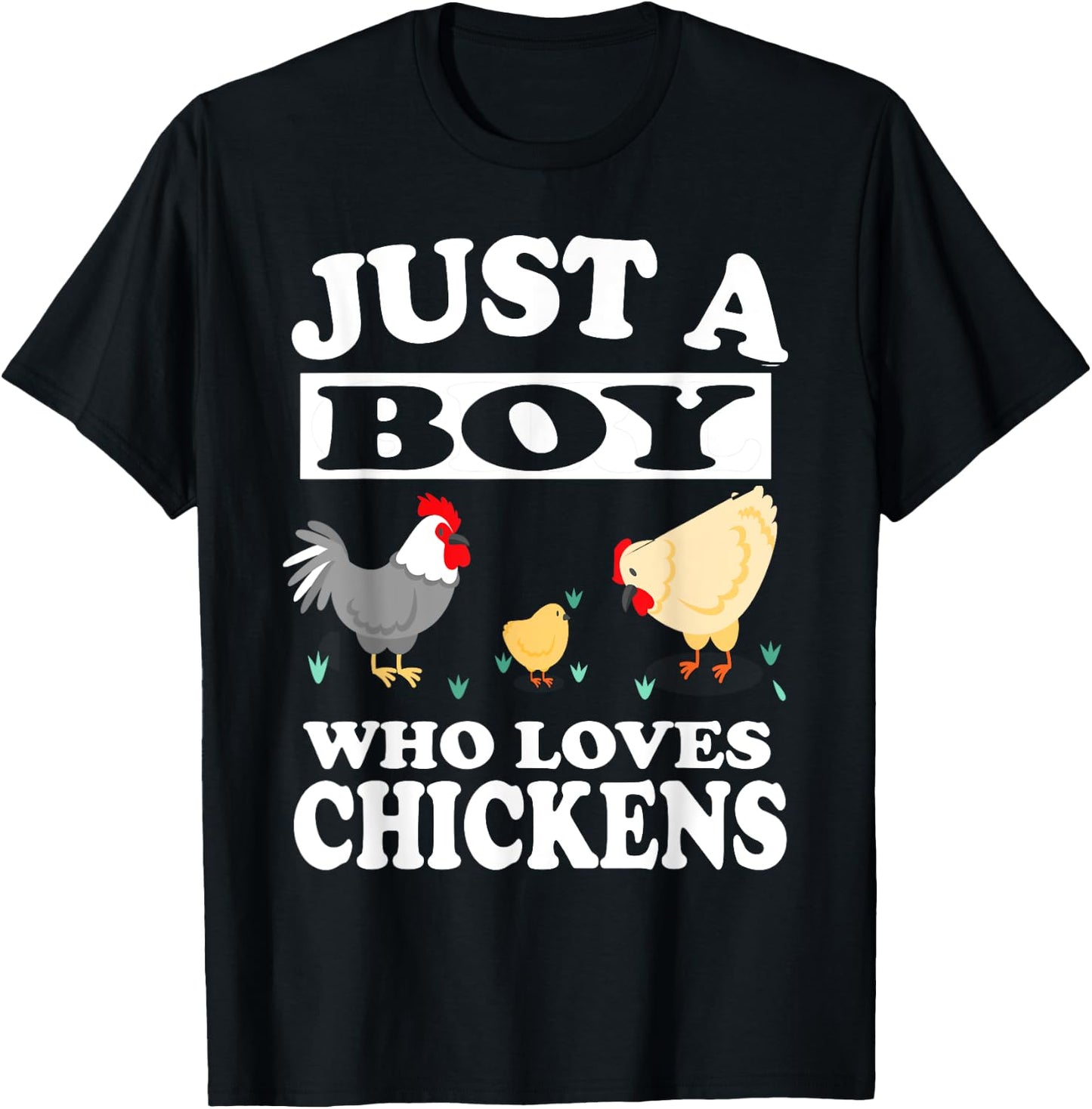Just A Boy Who Loves Chickens Farm Chicken Gift T-Shirt - T-Shirt | Black