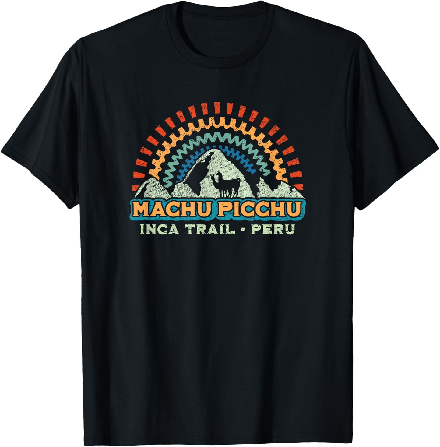 Machu Picchu Retro Llama | Cuzco Peru | Vintage Inca Trail T-Shirt - T-Shirt | Black