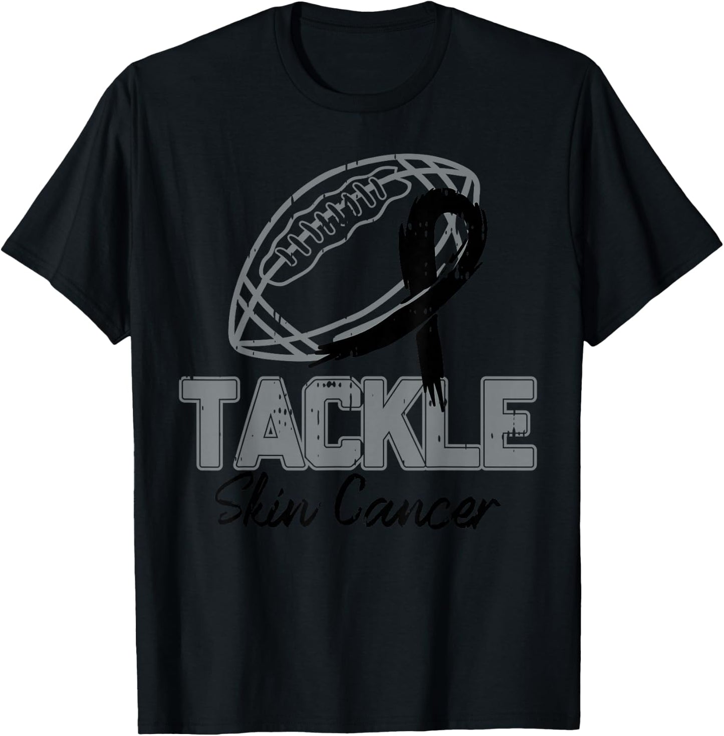 Tackle Melanoma Skin Cancer Awareness Football Black Ribbon T-Shirt - T-Shirt | Black
