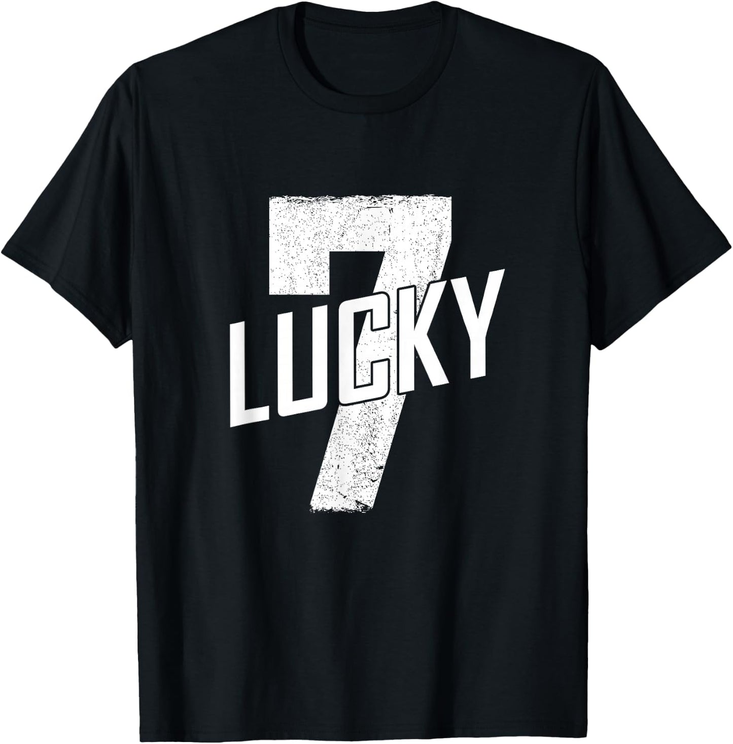 Lucky Seven Distressed In White Lucky Number 7 T-Shirt - T-Shirt | Black