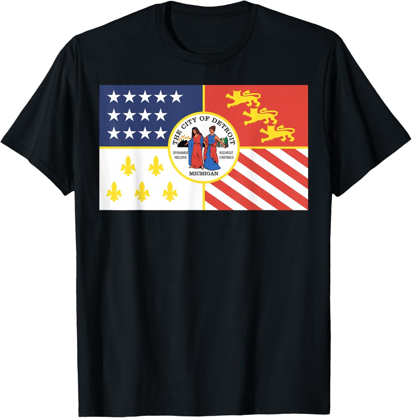 Flag of Detroit Michigan T Shirt T-Shirt - T-Shirt | Black