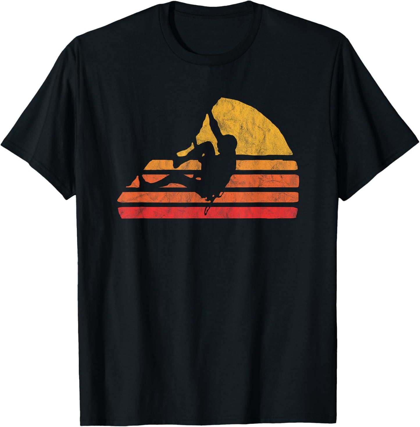 Bouldering Distressed Retro Rock Climbing 80's Sun Graphic T-Shirt - T-Shirt | Black