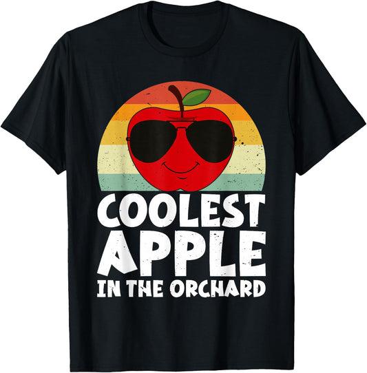 Retro Coolest Apple in The Orchard | Apple Picking Season T-Shirt - T-Shirt | Black