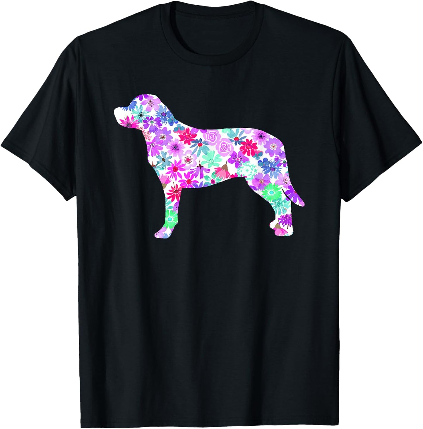 Colorful Watercolor Art Floral Flower Labrador Retriever T-Shirt - T-Shirt | Black