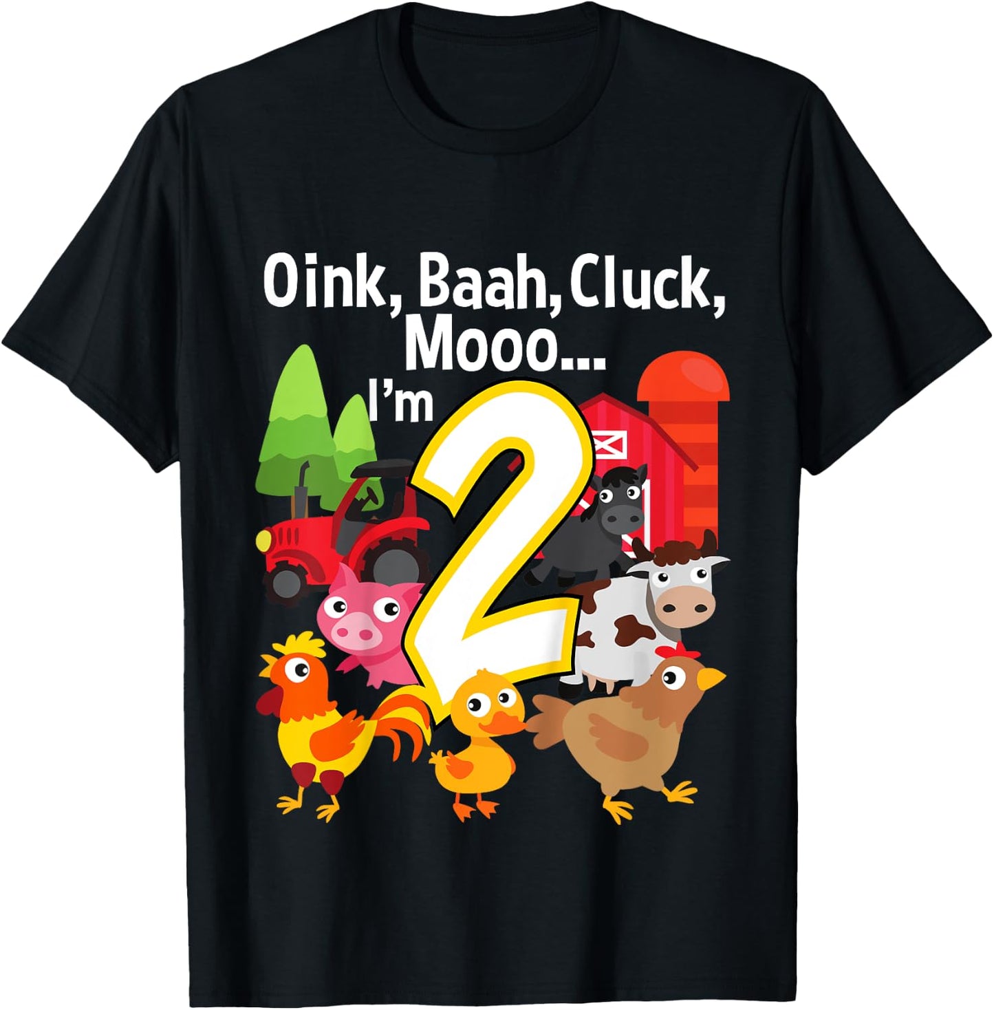 2 Year Old Farm Birthday Party Animal Barn Sounds 2nd Gift T-Shirt - T-Shirt | Black