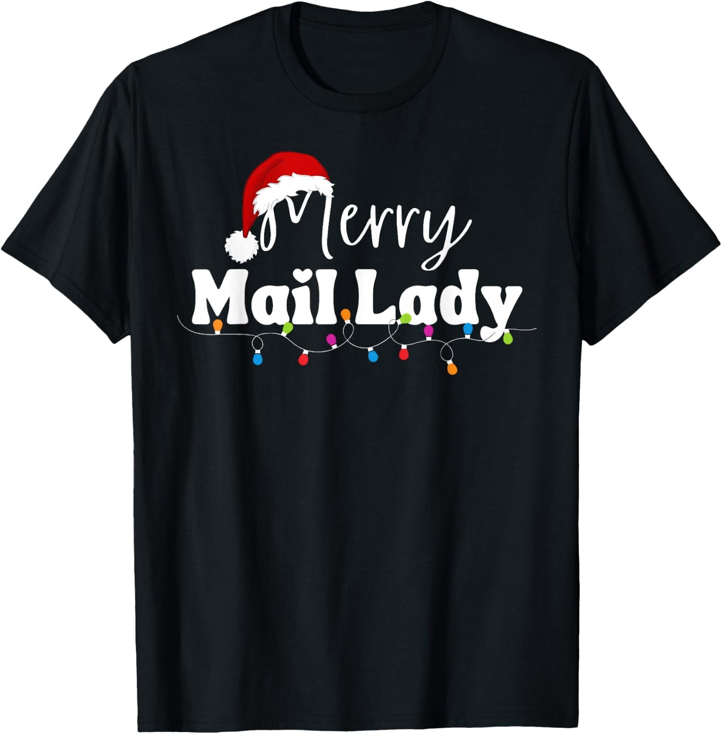 Merry Mail Lady Christmas Santa Postal Worker Mail Carrier T-Shirt - T-Shirt | Black