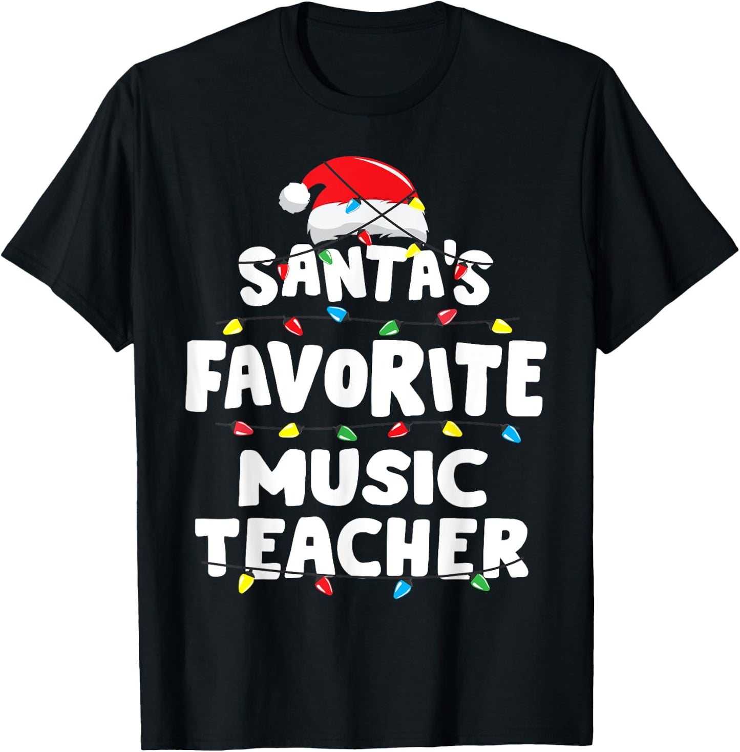Music Teacher Santa's Favorite Funny Gift Xmas Men Women Kids T-Shirt - T-Shirt | Black