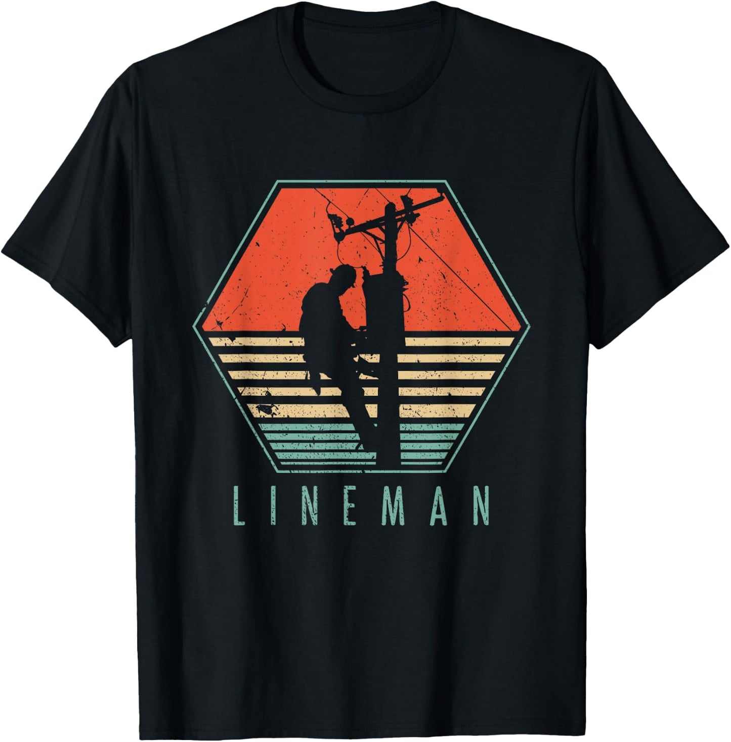 Lineman Vintage Retro Electrician Gift T-Shirt - T-Shirt | Black