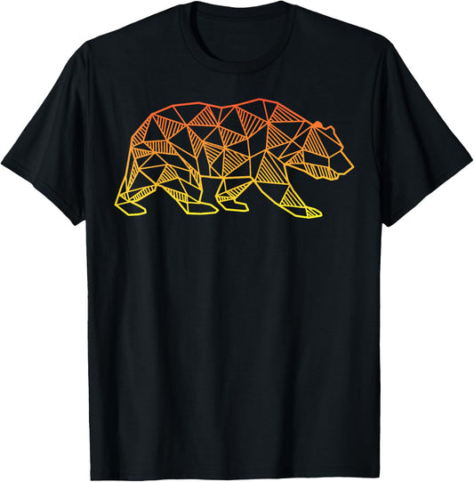 Geometric Bear Retro T Shirt Wild Alaska Mountain Animal T-Shirt - T-Shirt | Black