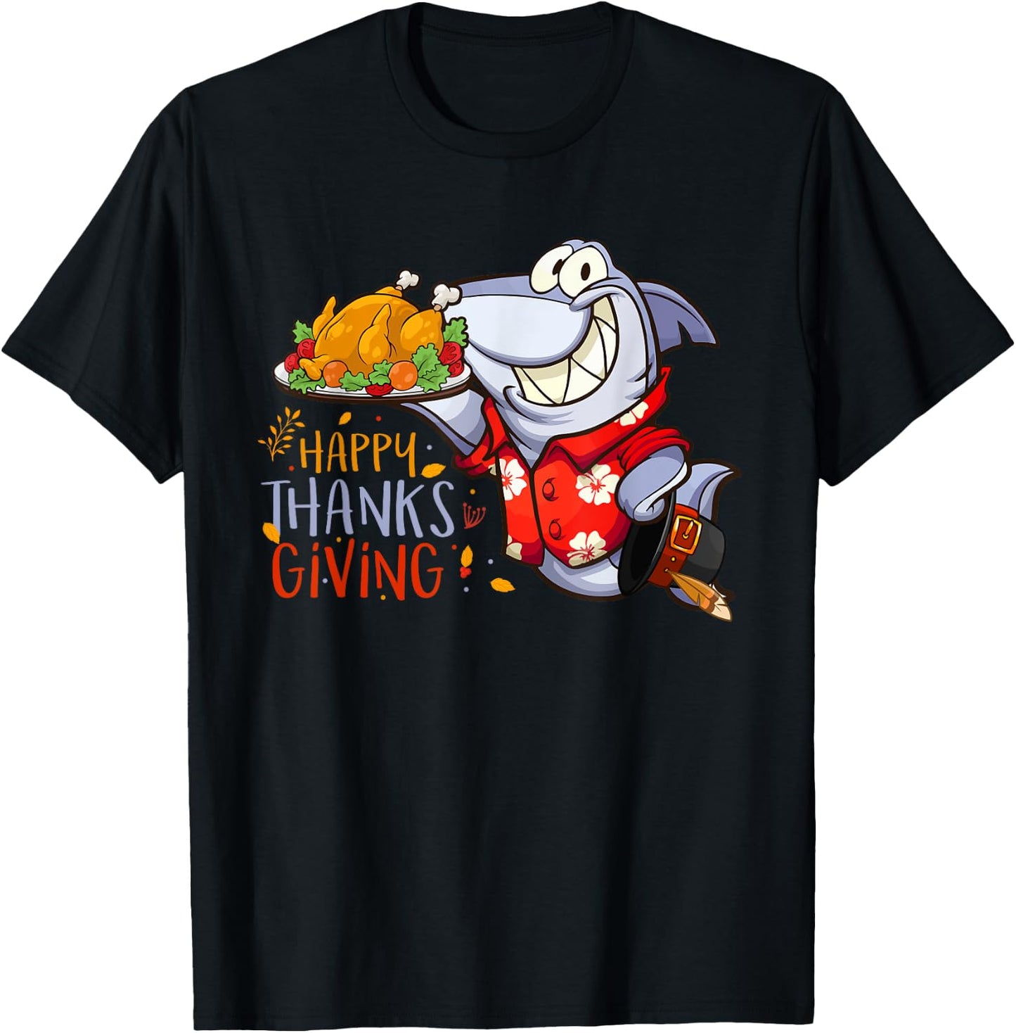 Funny Shark Eat Turkey Happy Thanksgiving Gifts T-Shirt - T-Shirt | Black