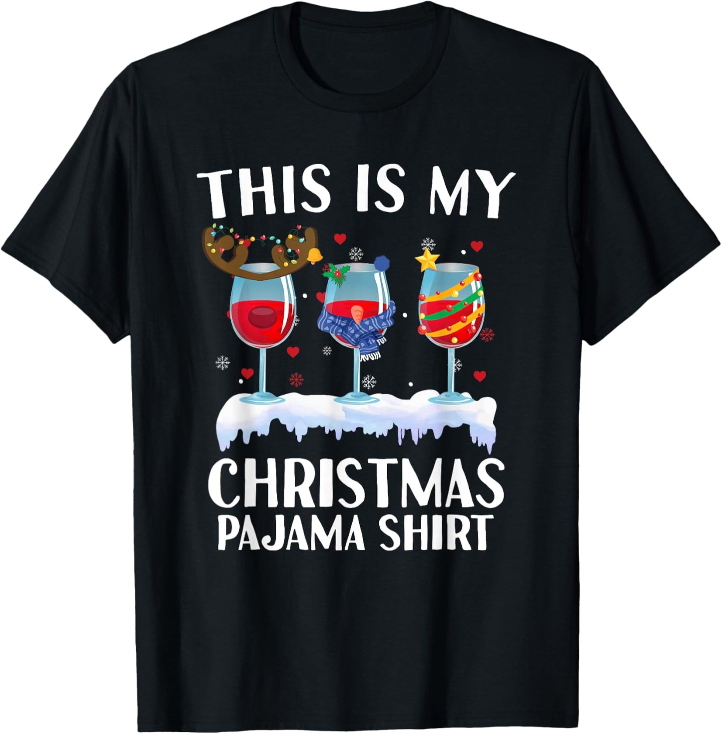 This Is My Christmas Pajama Wine Glass Wine Lover Christmas T-Shirt - T-Shirt | Black
