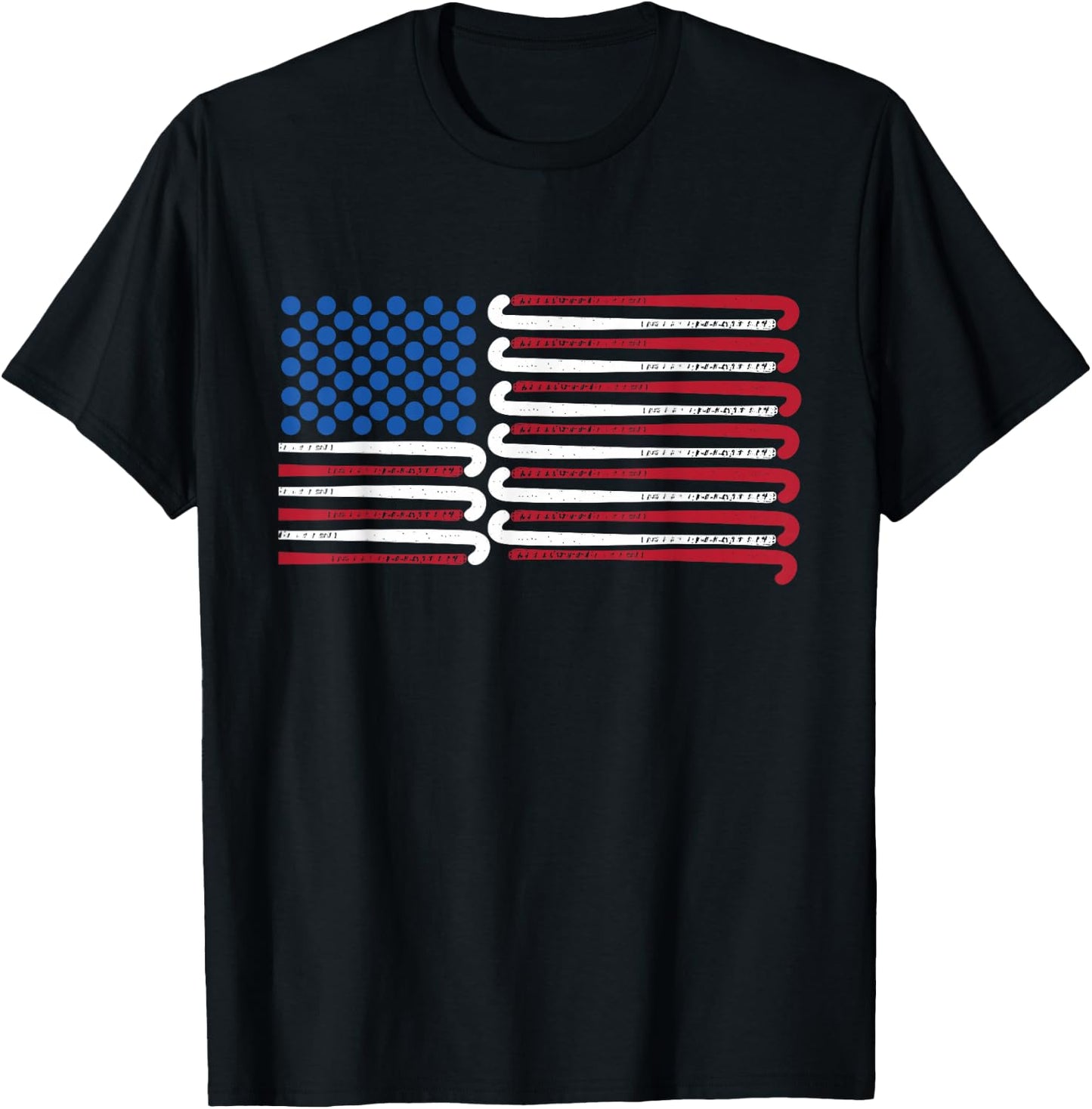Field Hockey American Flag with Blue Balls for Stars T-Shirt - T-Shirt | Black