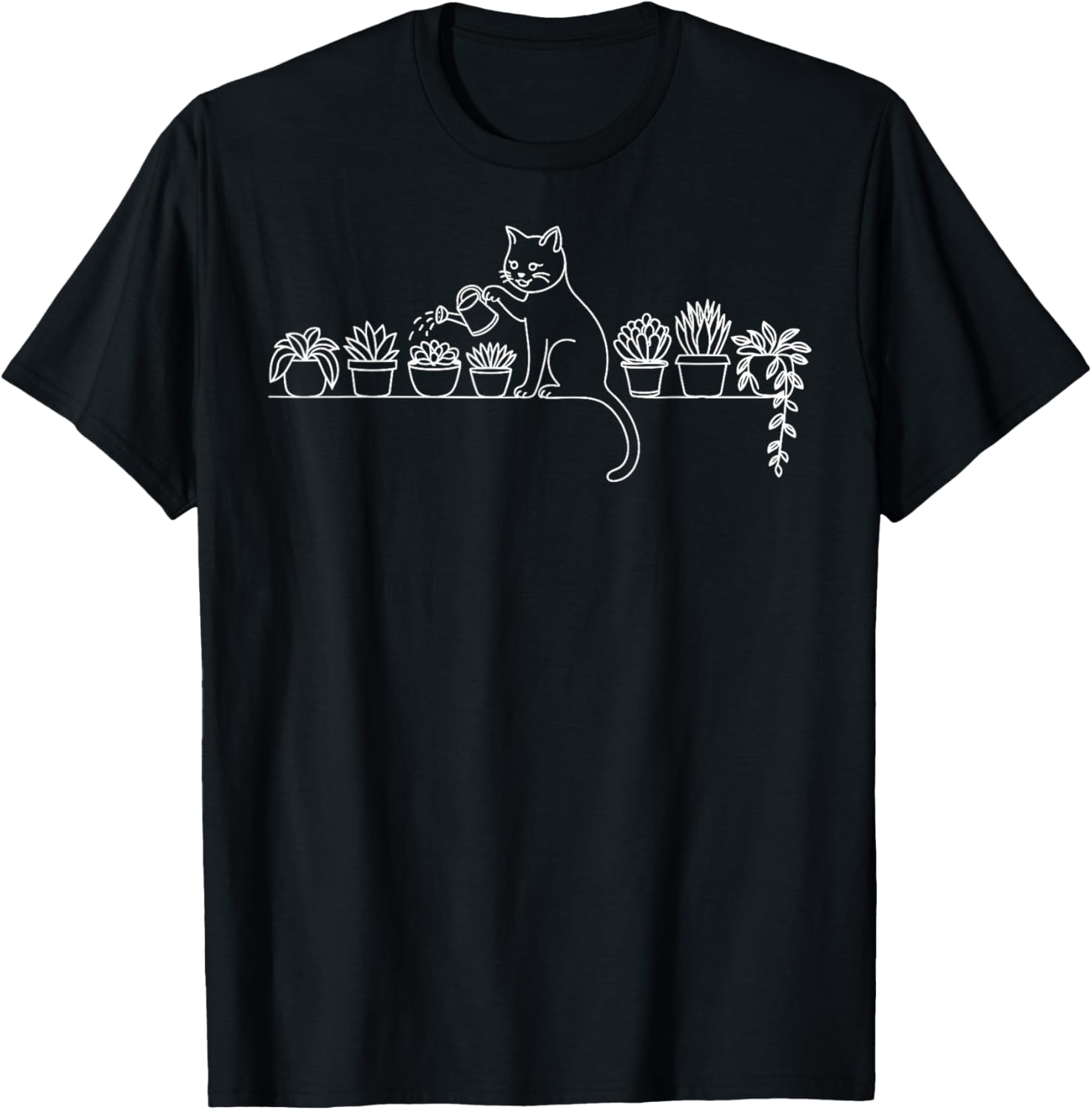 Funny Cat Water Plants Lover Planting Gardening Hobby T-Shirt - T-Shirt | Black