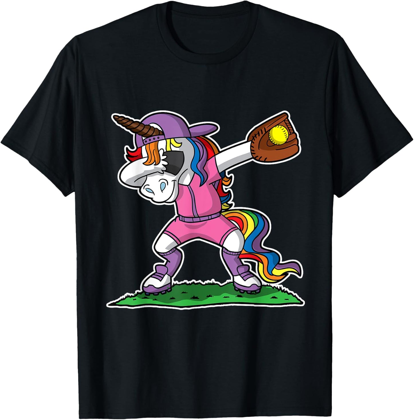 Dabbing Unicorn Softball Girls Women Kids Youth Toddler Teen T-Shirt - T-Shirt | Black