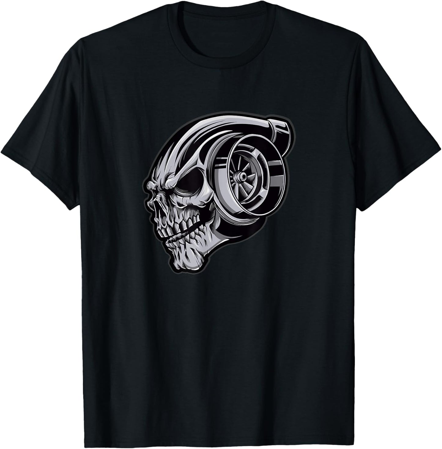 Chrome Turbocharger Skull Shirt T-Shirt - T-Shirt | Black
