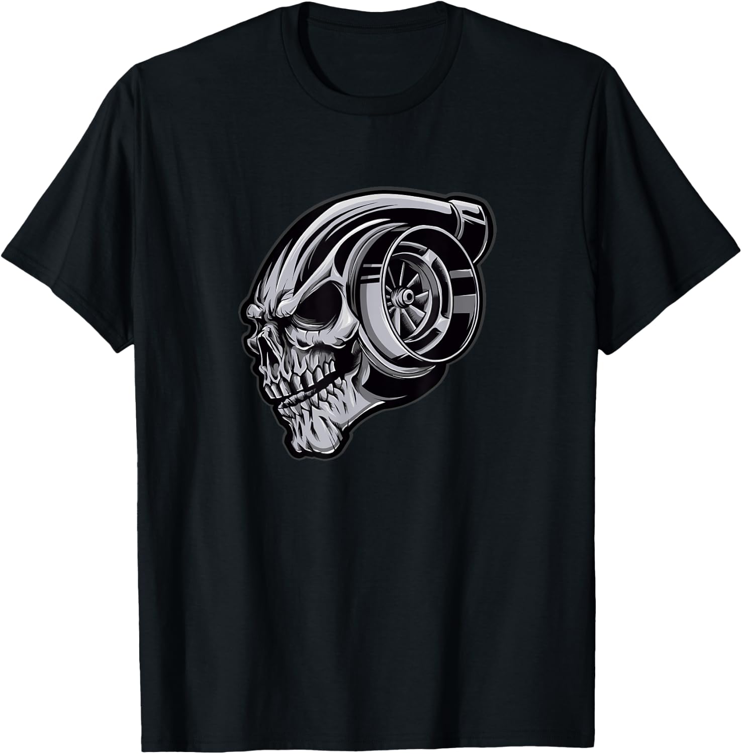 Chrome Turbocharger Skull Shirt T-Shirt - T-Shirt | Black