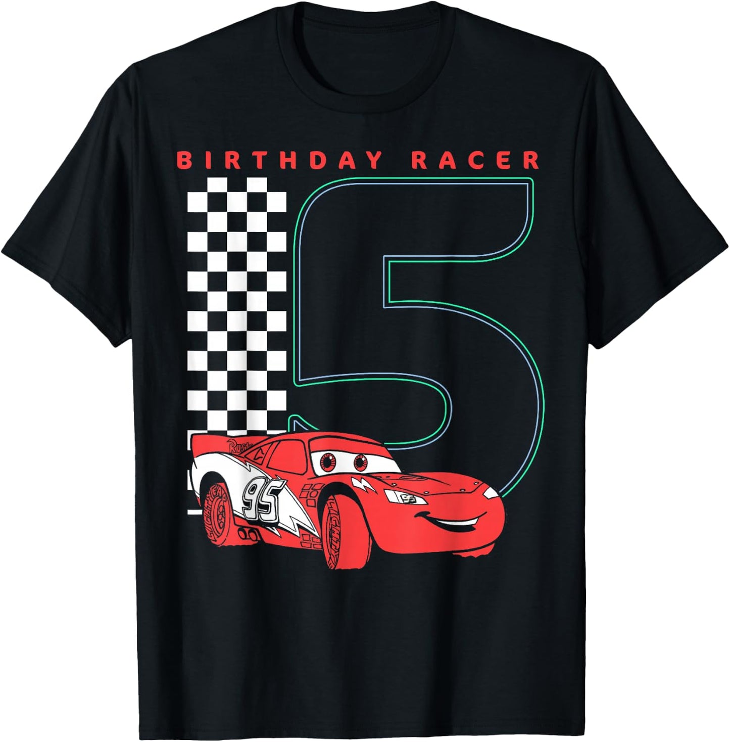 Disney Pixar Cars 5th Birthday Racer McQueen Graphic Small T-Shirt - T-Shirt | Black