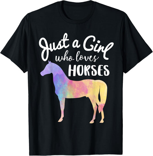 Just A Girl Who Loves Horses Shirt Horse Racing Riding Gift T-Shirt - T-Shirt | Black