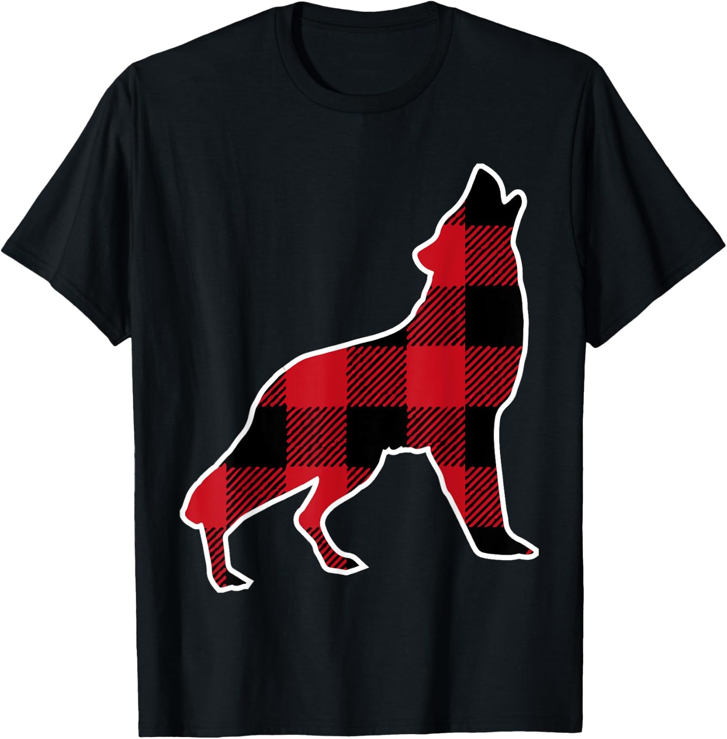 Wolf Family | Red Plaid Buffalo Matching Family Pajama T-Shirt - T-Shirt | Black