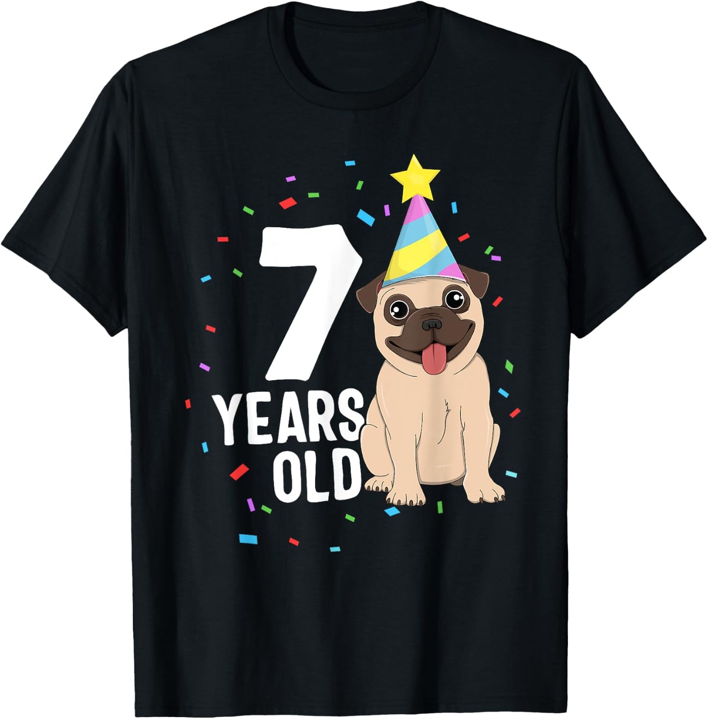 7 Years Old Birthday Pug Dog Lover Party 7th Birthday Kid T-Shirt - T-Shirt | Black