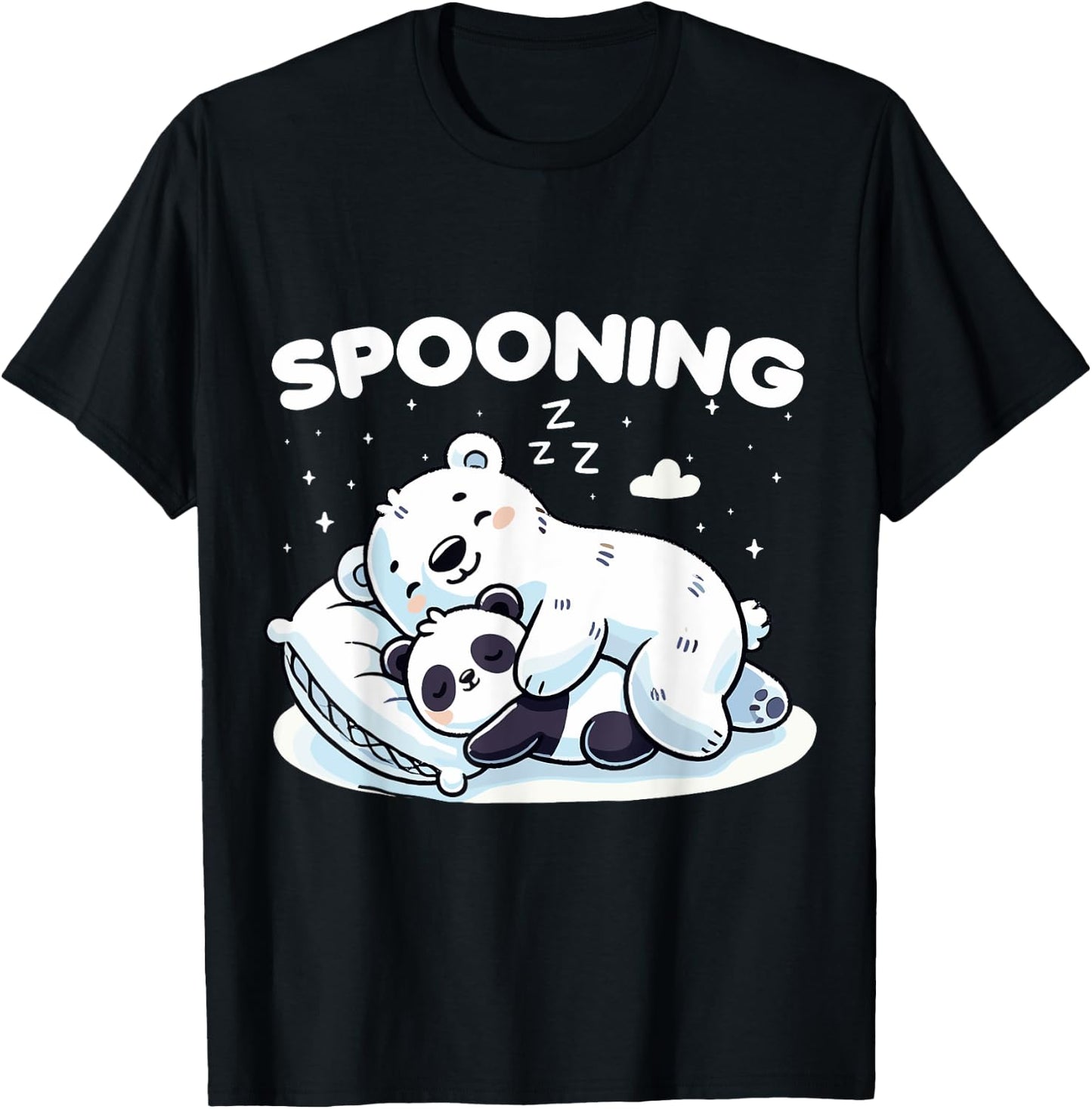 Sleeping Bear Couple Spooning Cute Sleepy Bears for Couples T-Shirt - T-Shirt | Black