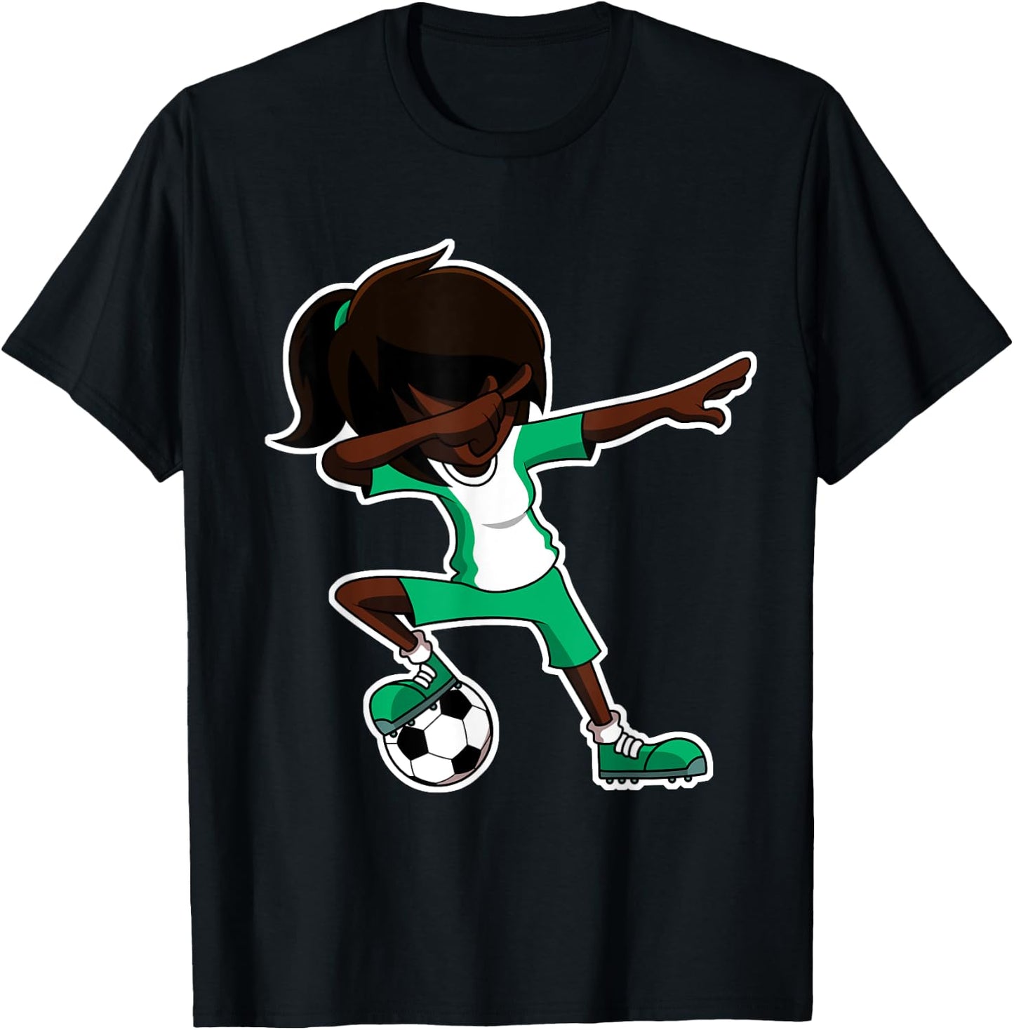 Dabbing Soccer Girl Nigeria Jersey, Nigerian Kids Dab Gifts T-Shirt - T-Shirt | Black