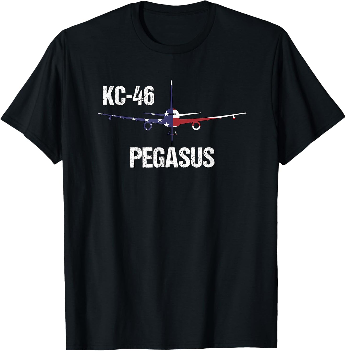 KC46 Pegasus Air Force Pilot- American Flag Funny Aviation Women Kids Men T-Shirt - T-Shirt | Black