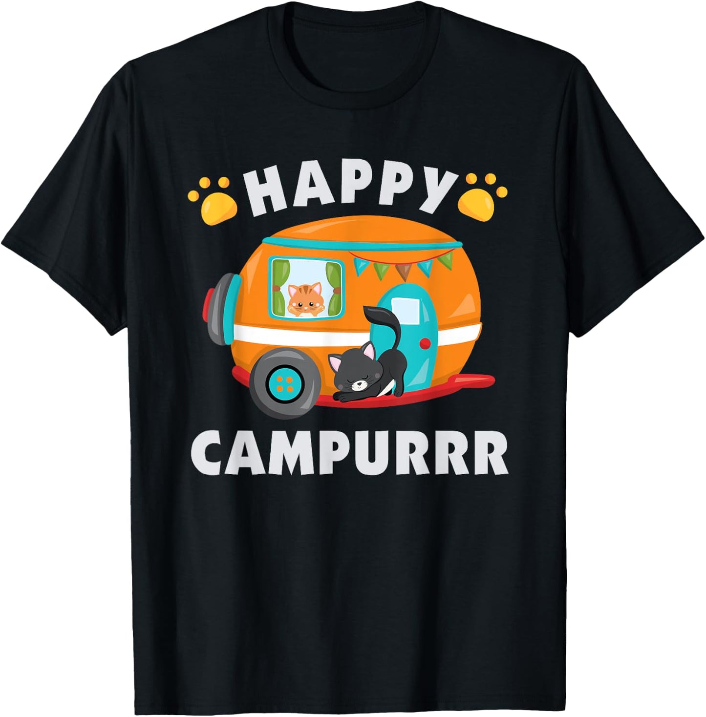Funny Camping With Cats Kitty Fisherman Camper Gift T-Shirt - T-Shirt | Black
