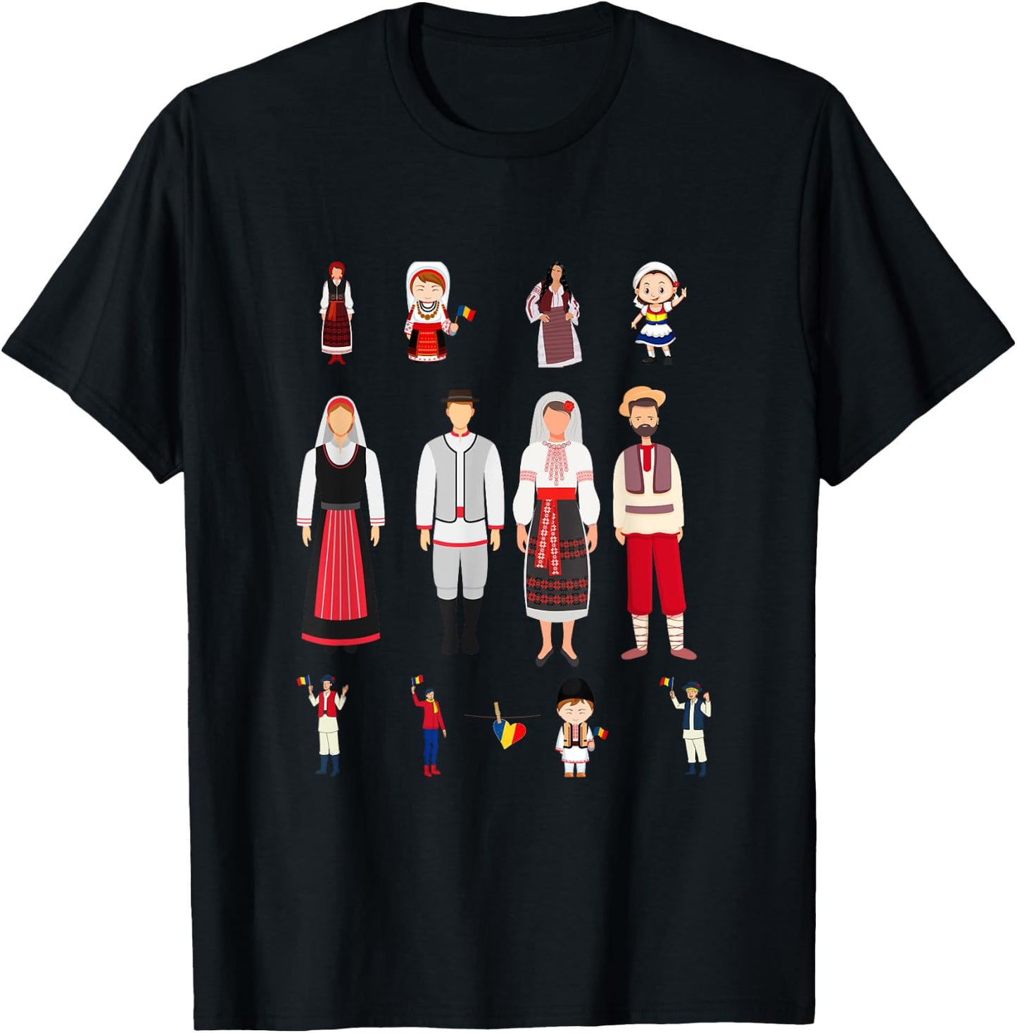 Traditional Romanian Family and Woman T-Shirt - T-Shirt | Black