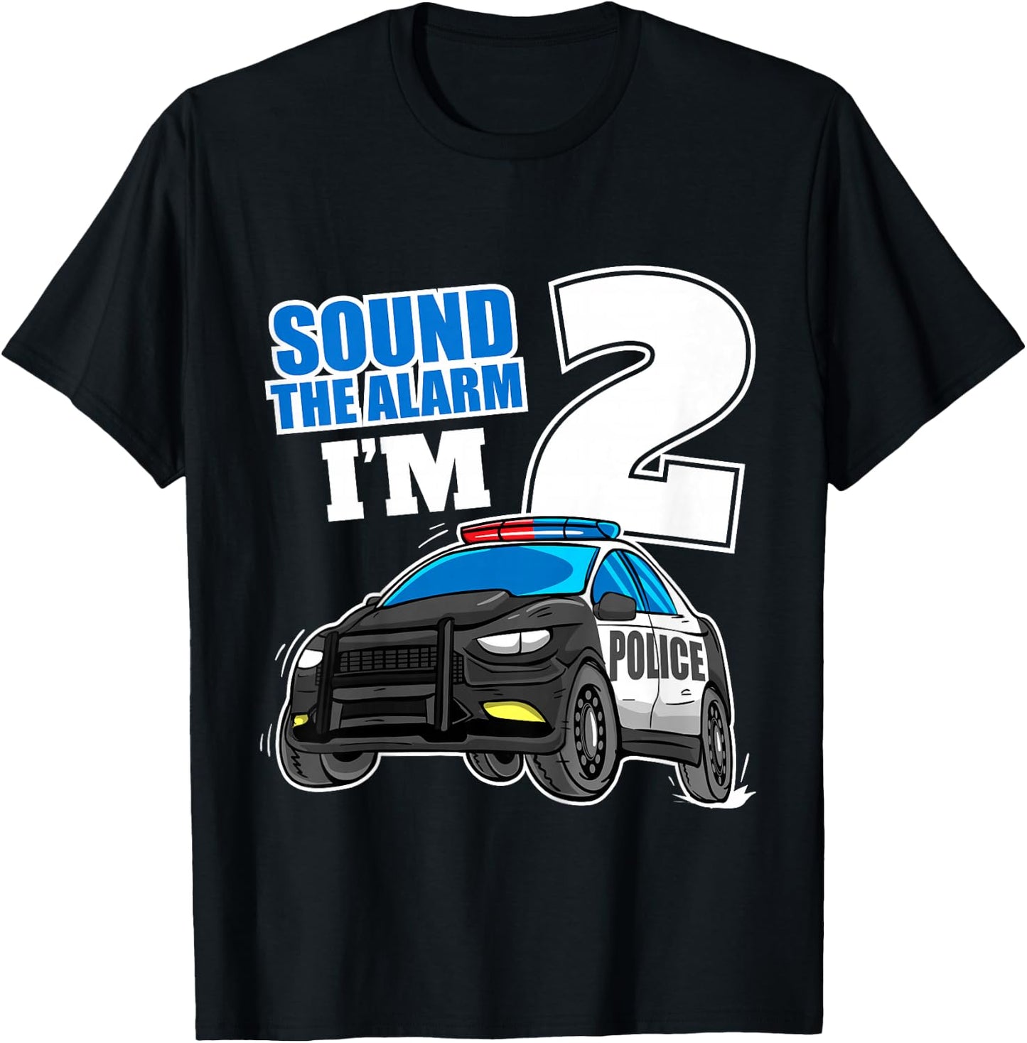 Kids Police Car 2nd Birthday Boy 2 Cop Policeman Officer Two T-Shirt - T-Shirt | Black