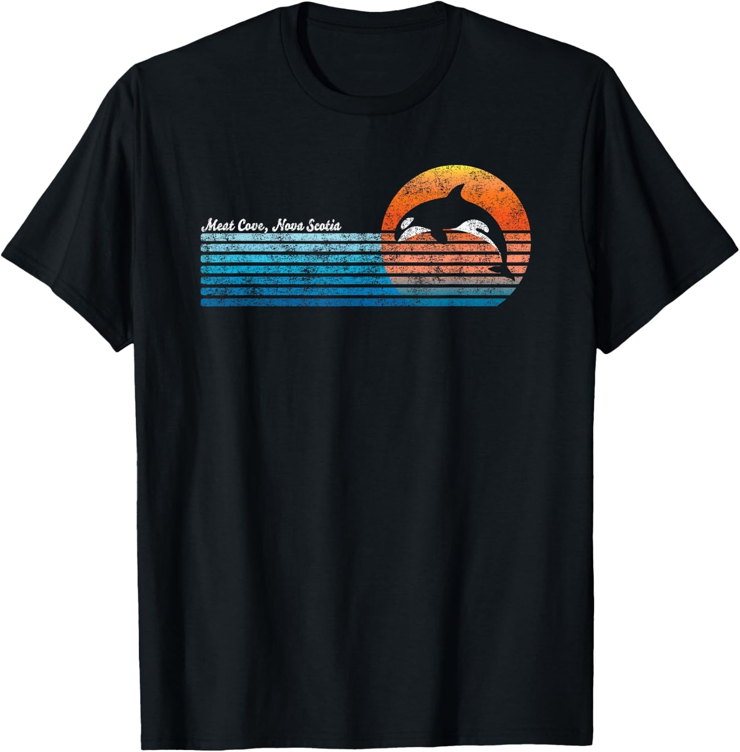 Vintage Meat Cove, Nova Scotia Retro 80s Orka Sunset T-Shirt - T-Shirt | Black