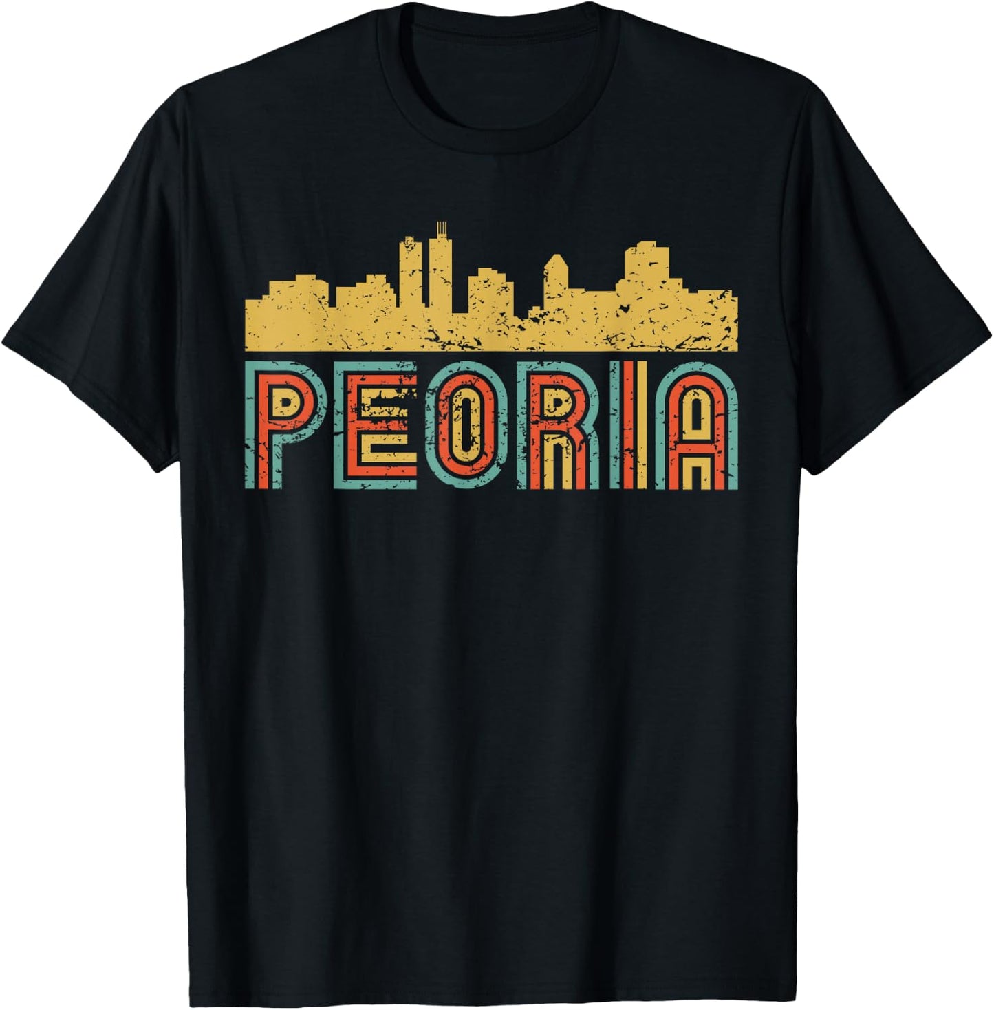 Vintage Retro Peoria Illinois Skyline T-Shirt - T-Shirt | Black