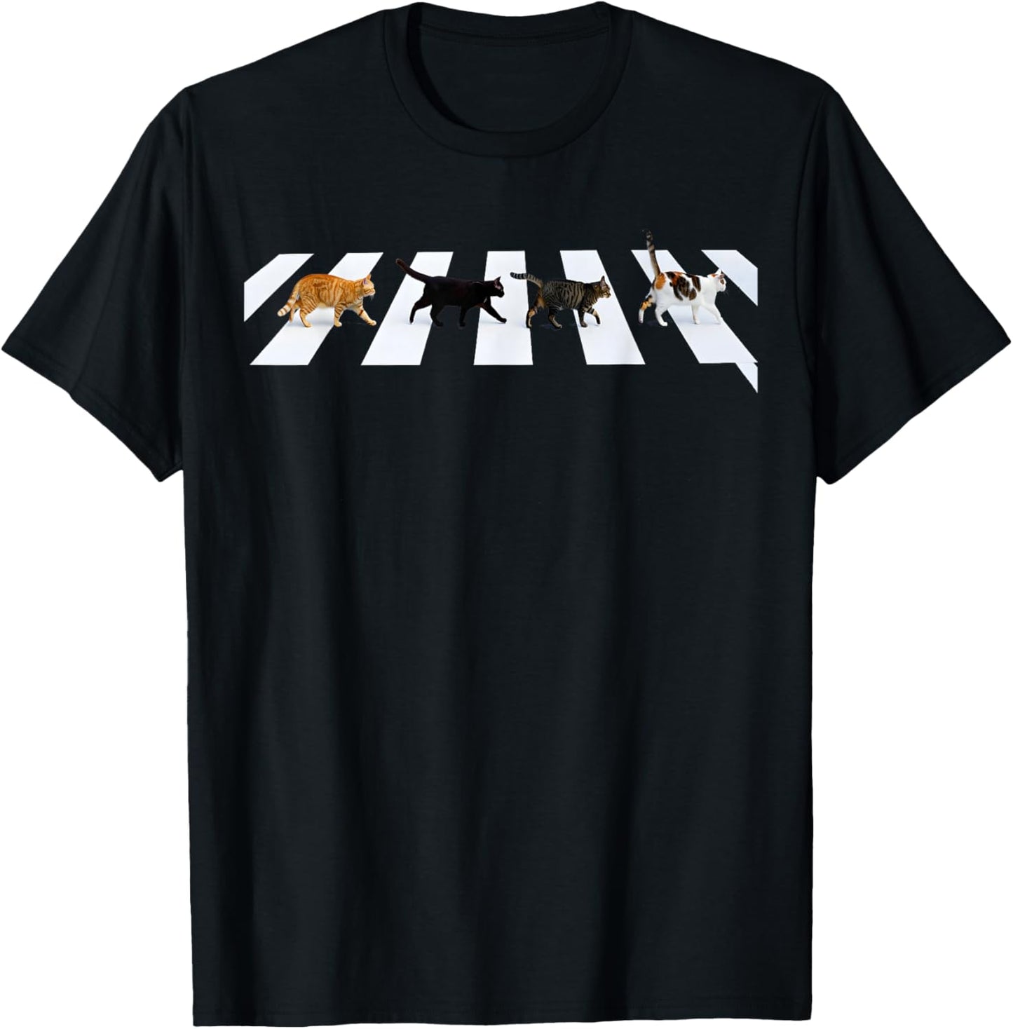 Cat Crosswalk Parody - Colorful Cats Crossing Road Funny T-Shirt - T-Shirt | Black