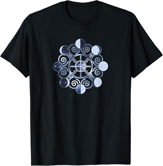 Moon phases, earth, symbol, magic, Wicca, paganism, vintage T-Shirt - T-Shirt | Black