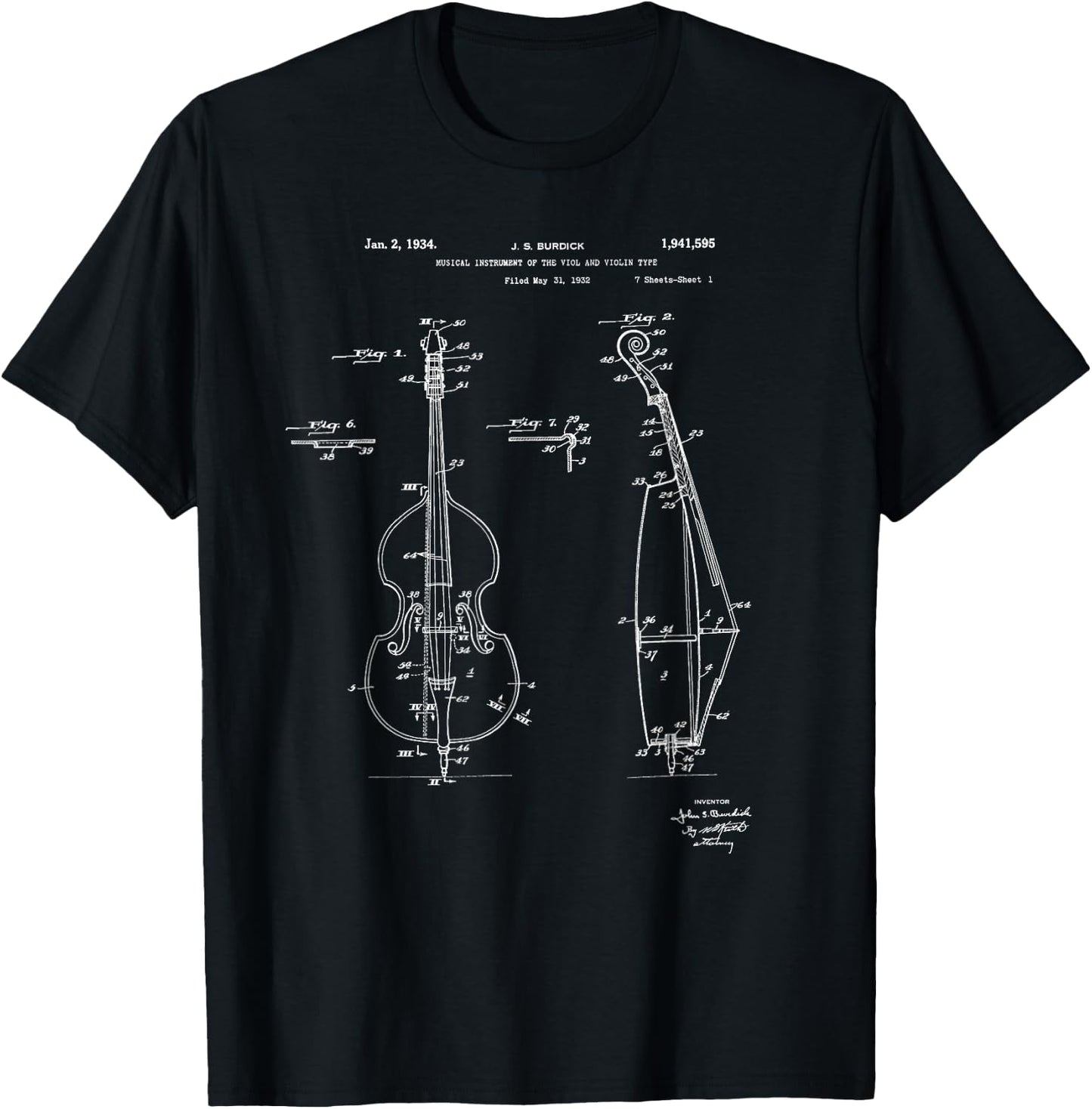 Vintage Patent Print 1934 Double Bass Player T-Shirt - T-Shirt | Black