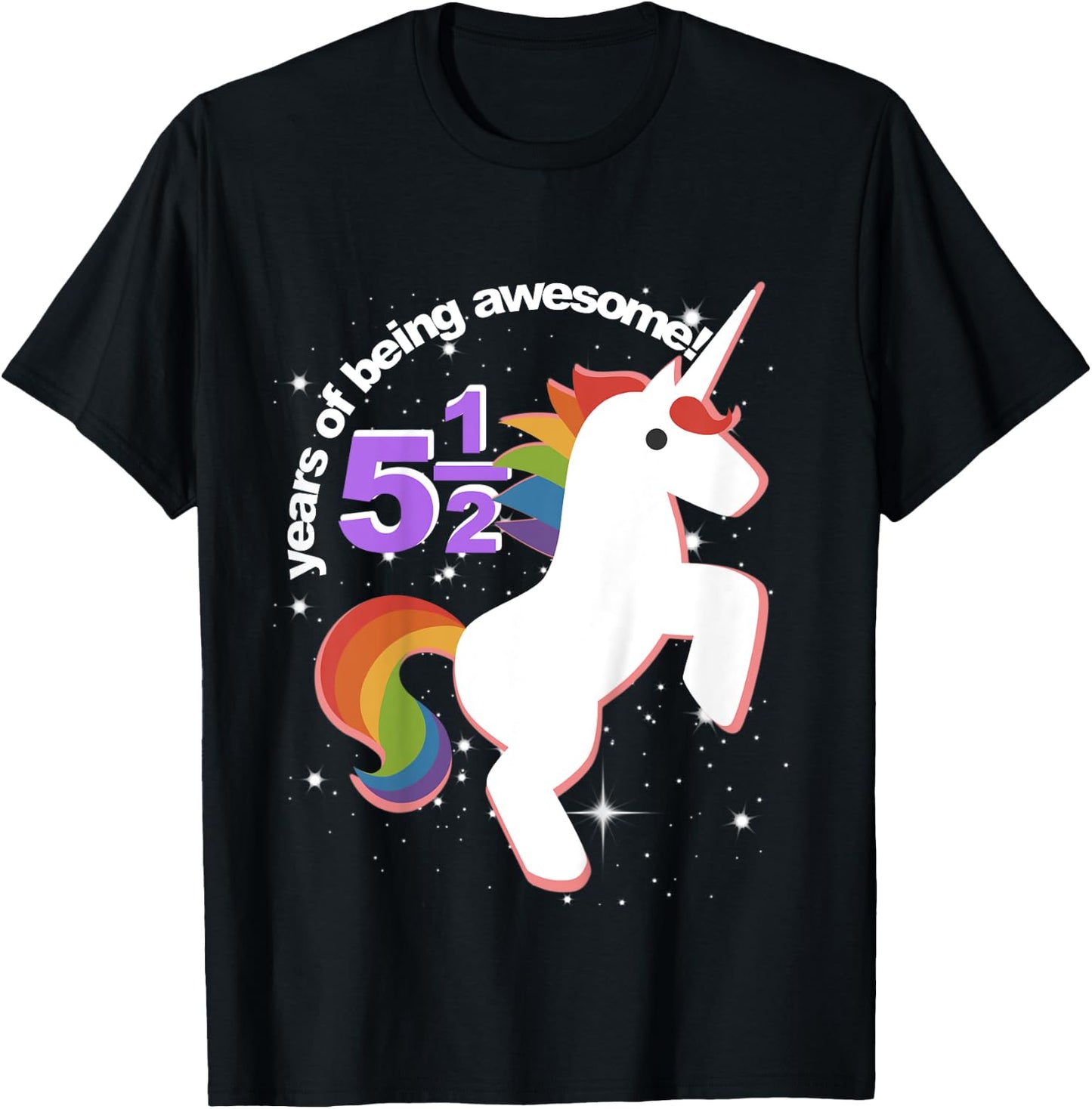 Girls Half Birthday Unicorn Shirt 5.5 5 and Half Years 5th T-Shirt - T-Shirt | Black