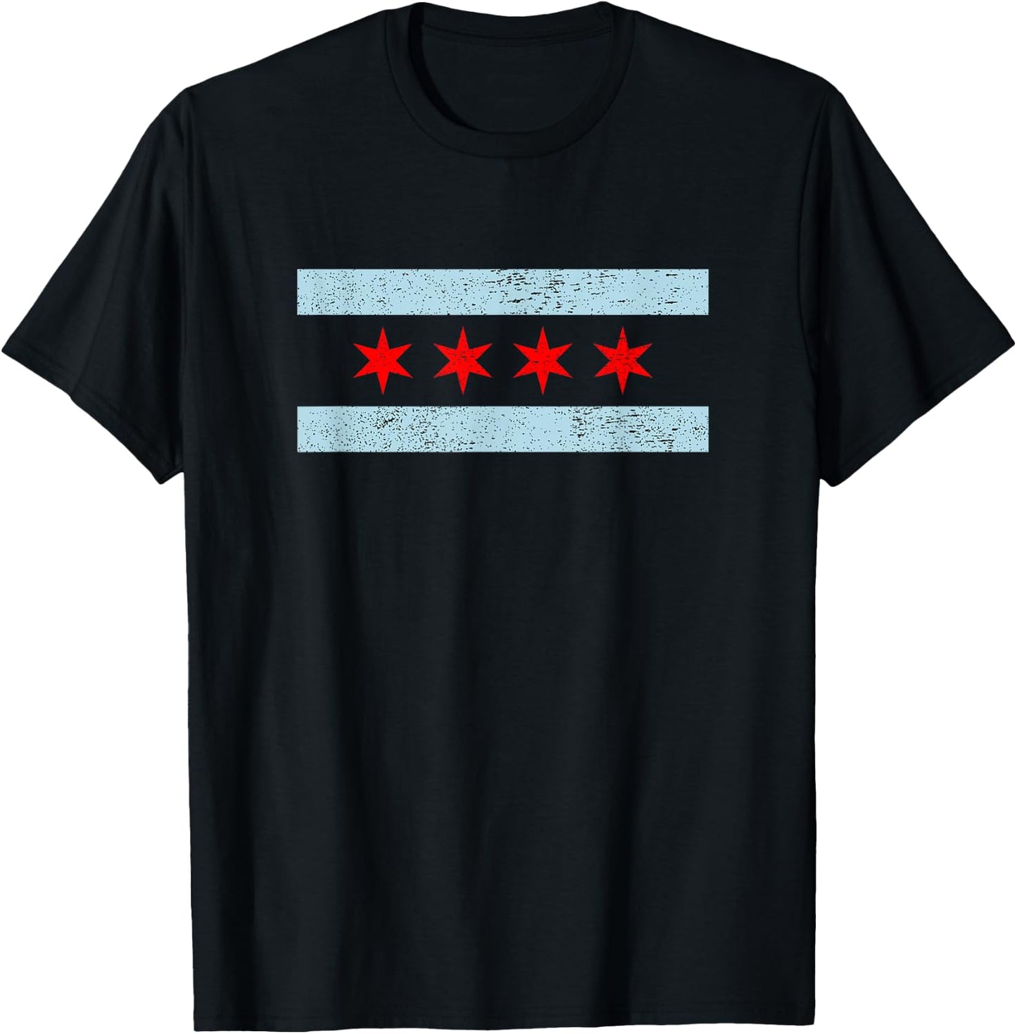 Sweet Vintage Retro Chicago Flag Red Six Pointed Stars T-Shirt - T-Shirt | Black