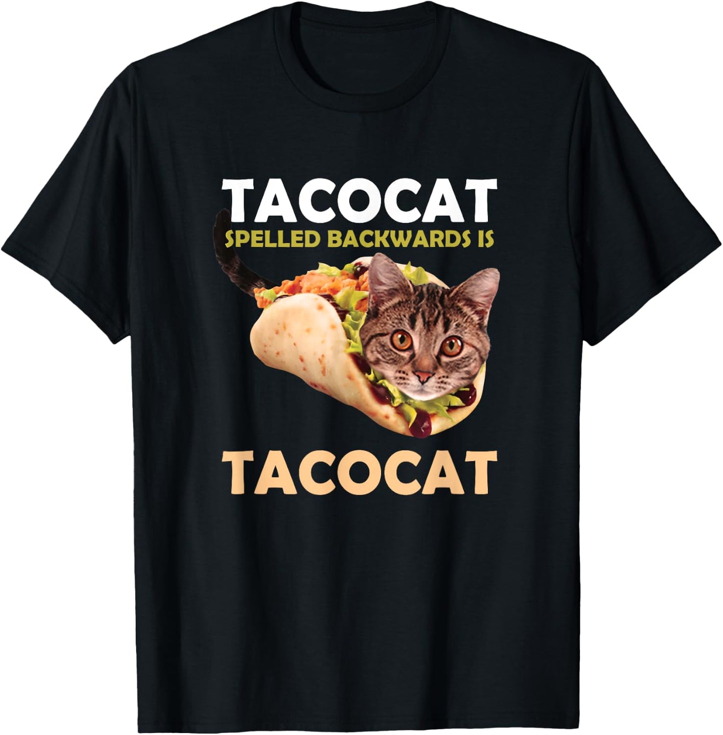 Funny Cute Tacocat Taco Cat Spelled Backward Is T-Shirt - T-Shirt | Black