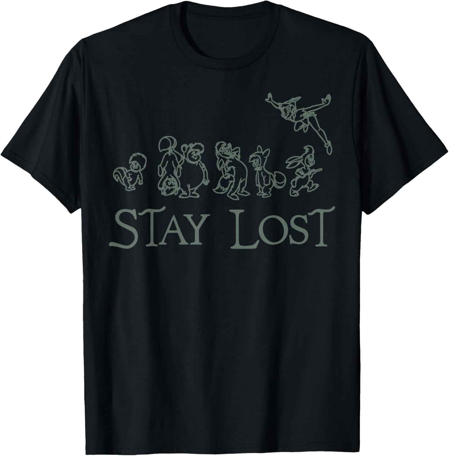 Disney Peter Pan Lost Boys Stay Lost Green Outline T-Shirt - T-Shirt | Black