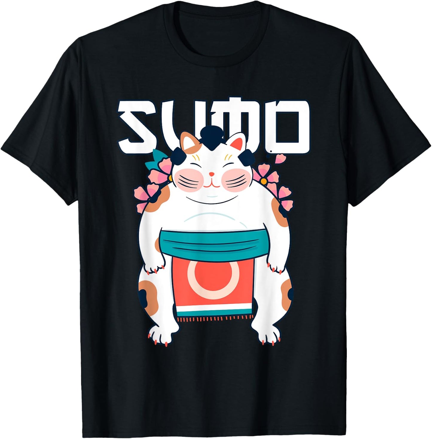 Japanese Neo Traditional Art Shirt Neko Sumo Cat T-Shirt - T-Shirt | Black