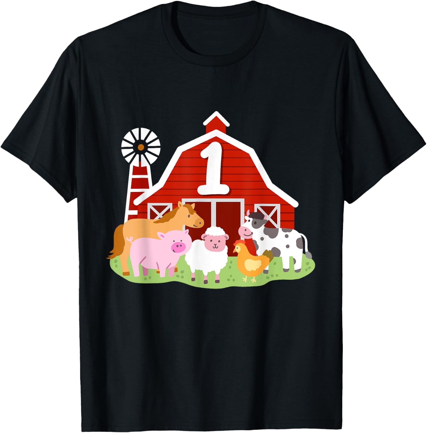 1st Birthday Farm Animals Bday Party 1 Year Old Boy Toddler T-Shirt - T-Shirt | Black