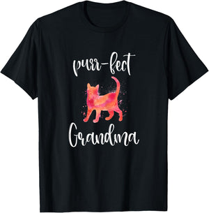 Purr-fect Grandma Shirt Cute Cat Lover Matching Family T-Shirt - T-Shirt | Black