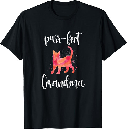 Purr-fect Grandma Shirt Cute Cat Lover Matching Family T-Shirt - T-Shirt | Black