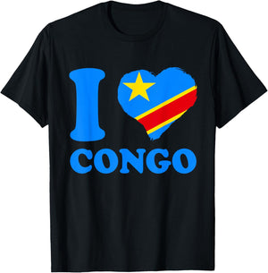 Republic Of Congo I Love Congo Heart Congolese Roots DRC T-Shirt - T-Shirt | Black
