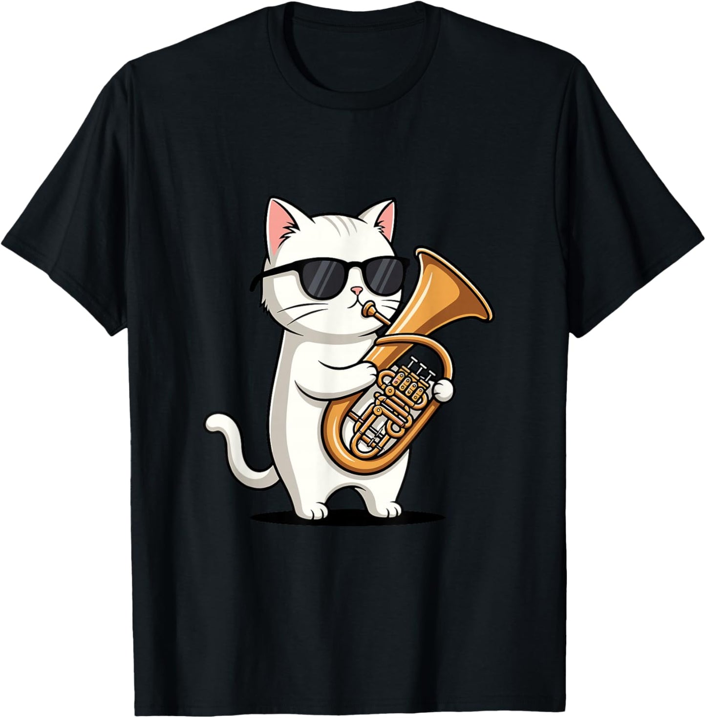 Funny Cat Playing Euphonium Player T-Shirt - T-Shirt | Black