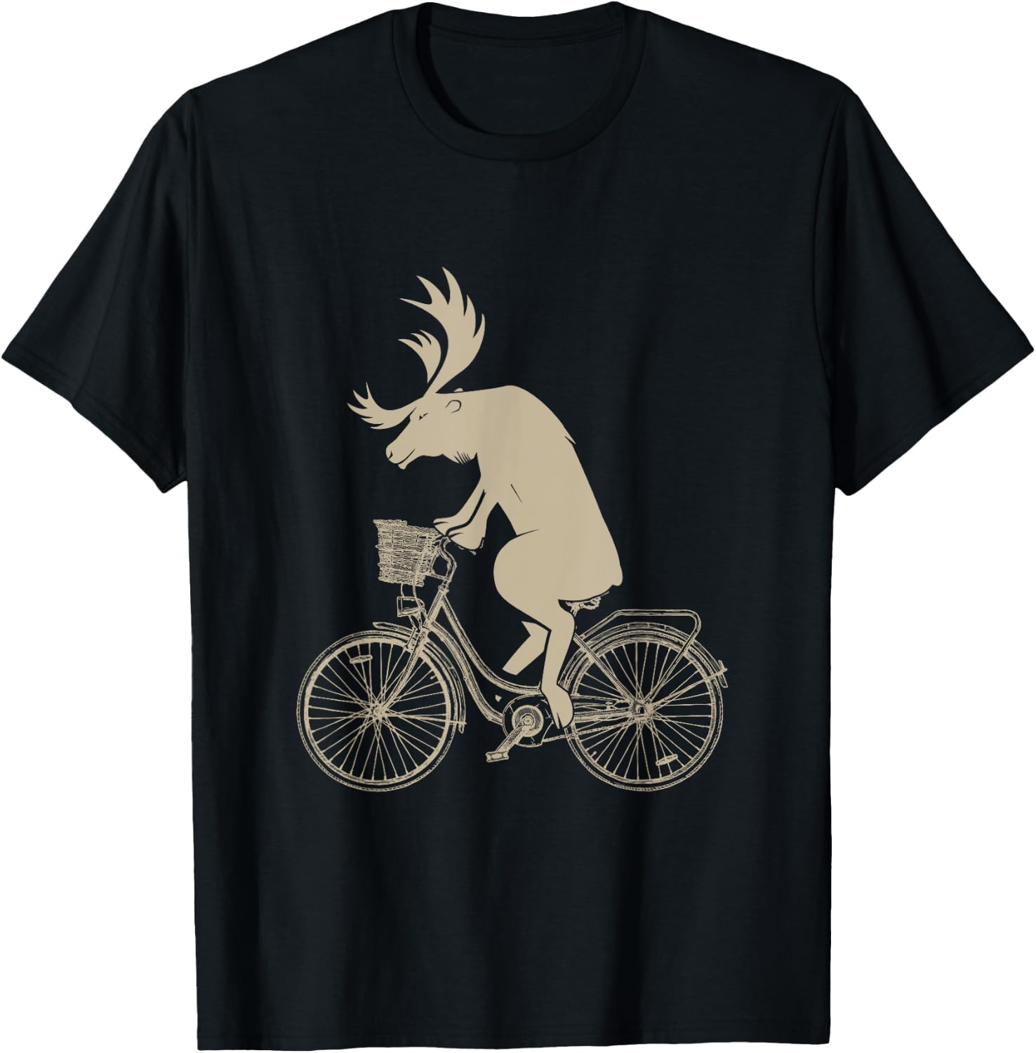 Funny Elk Riding a Cycle Animal Lover Gift T-Shirt - T-Shirt | Black