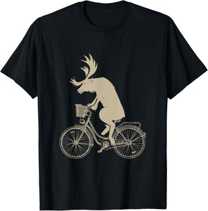 Funny Elk Riding a Cycle Animal Lover Gift T-Shirt - T-Shirt | Black